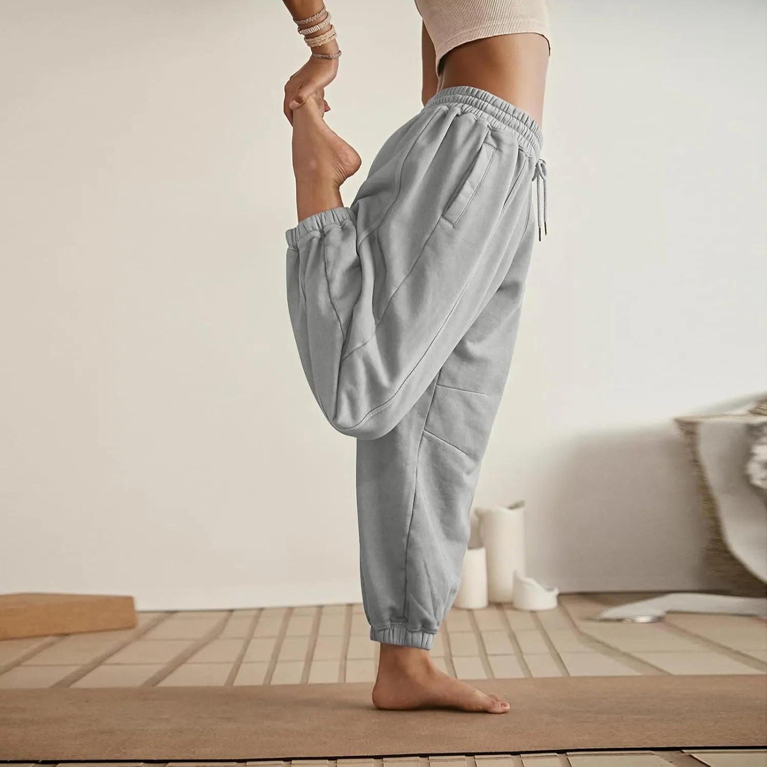 Plus Size Sweatpants for Women Fall Drawstring Jogger Pants Elastic Waist Pants Loose Trousers Comfy with Pocket