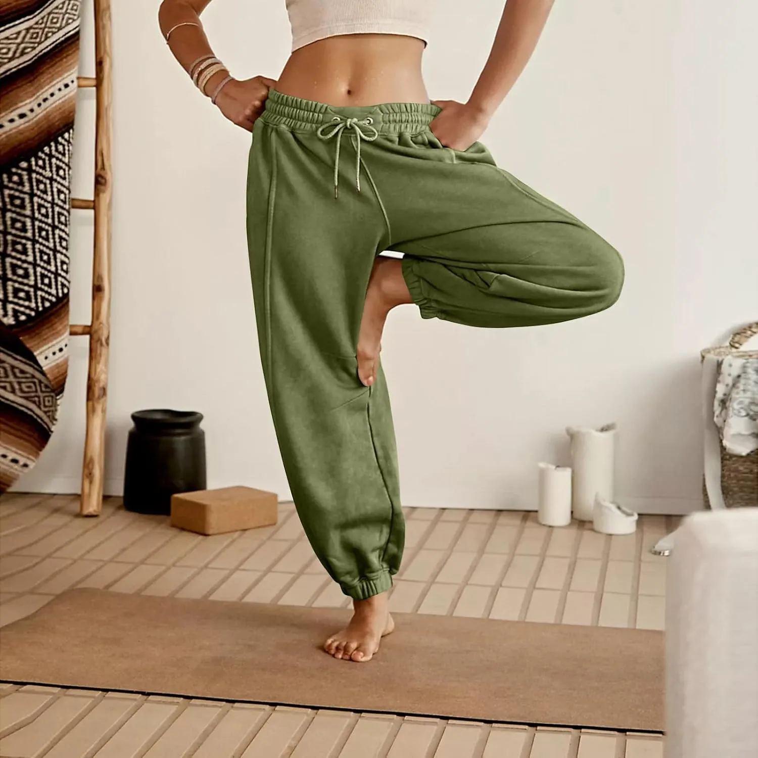 Plus Size Sweatpants for Women Fall Drawstring Jogger Pants Elastic Waist Pants Loose Trousers Comfy with Pocket