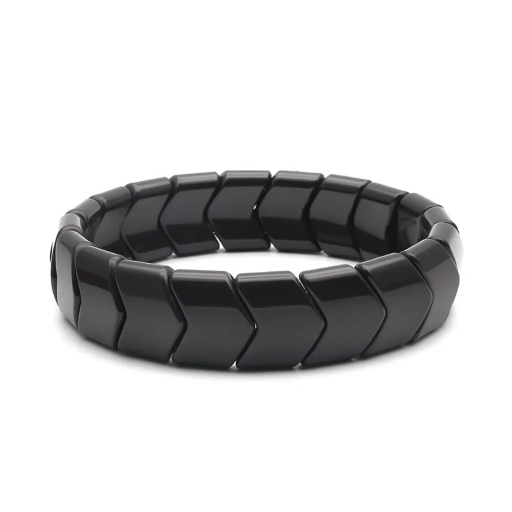 Power Ionics Handmade Beaded Bracelets for Men and Women, Black Tourmaline 15mm Arrow Beads, High Elastic 17.5-21cm Size, Mens Beaded Bracelets