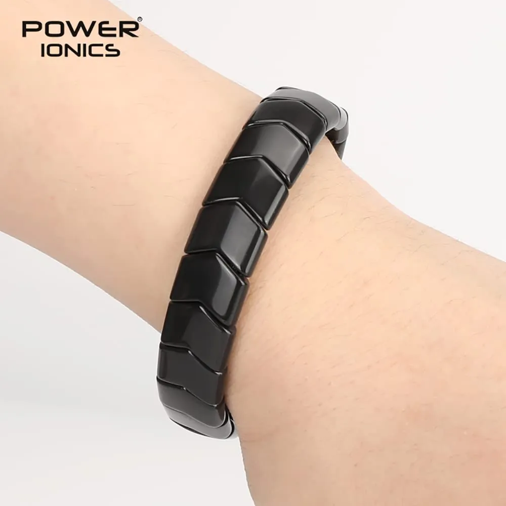 Power Ionics Handmade Beaded Bracelets for Men and Women, Black Tourmaline 15mm Arrow Beads, High Elastic 17.5-21cm Size, Mens Beaded Bracelets