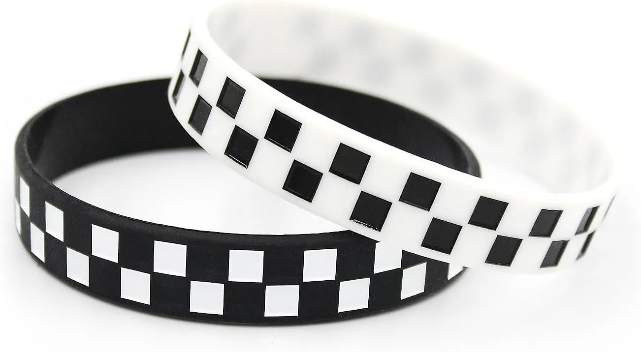 POYAMUSE Black White Silicone Bracelets for Women and Men - Checkered Rubber Band Wristbands - Pure or Checkered Patterned Designs Sports Bracelets