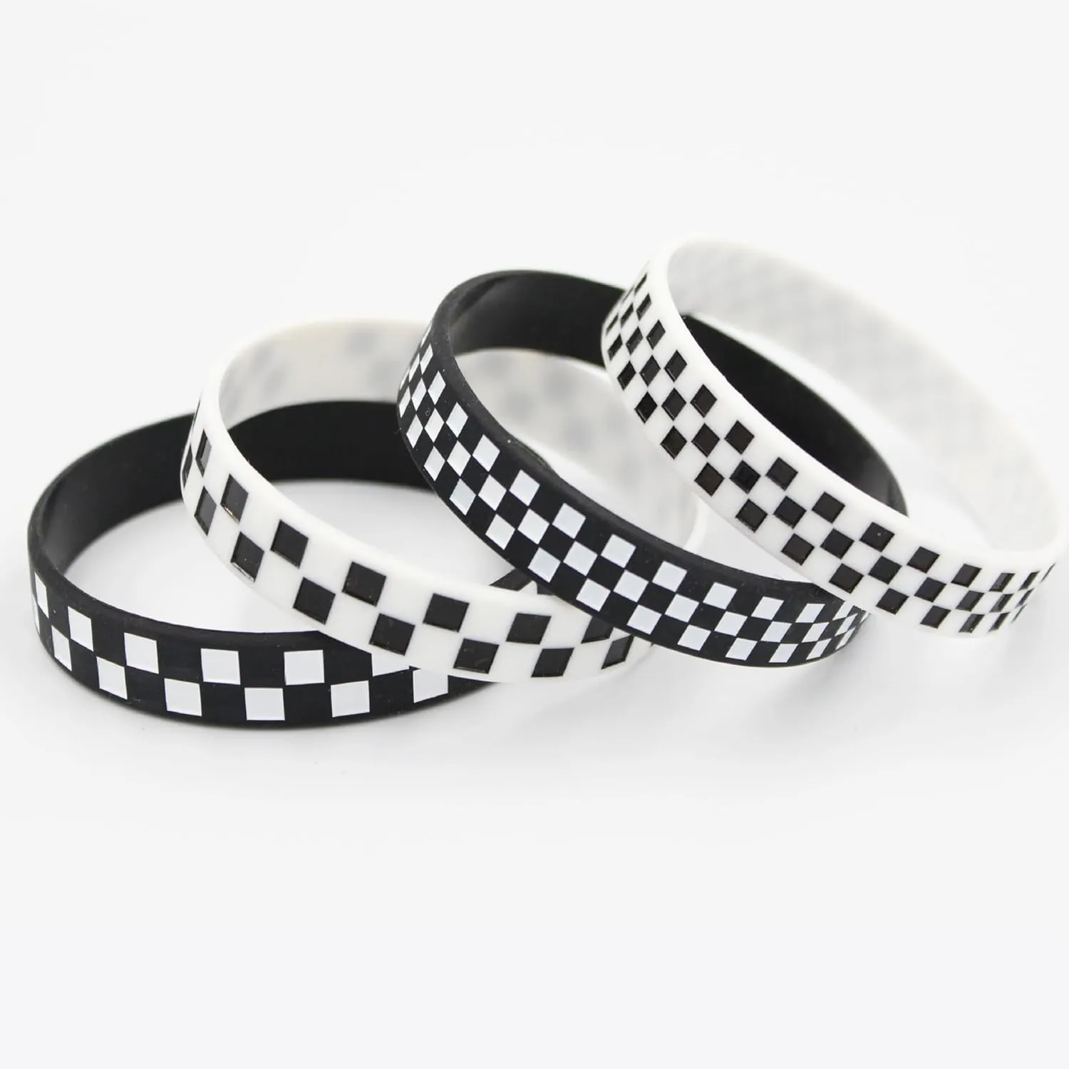 POYAMUSE Black White Silicone Bracelets for Women and Men - Checkered Rubber Band Wristbands - Pure or Checkered Patterned Designs Sports Bracelets