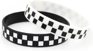 POYAMUSE Black White Silicone Bracelets for Women and Men - Checkered Rubber Band Wristbands - Pure or Checkered Patterned Designs Sports Bracelets