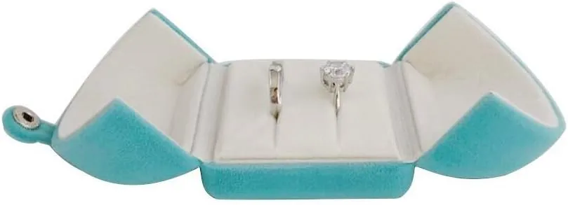 Premium Grade Aqua Velvet Jewelry Case for Two Rings Wedding Rings Double Rings Storage Box Classic Modern Unique