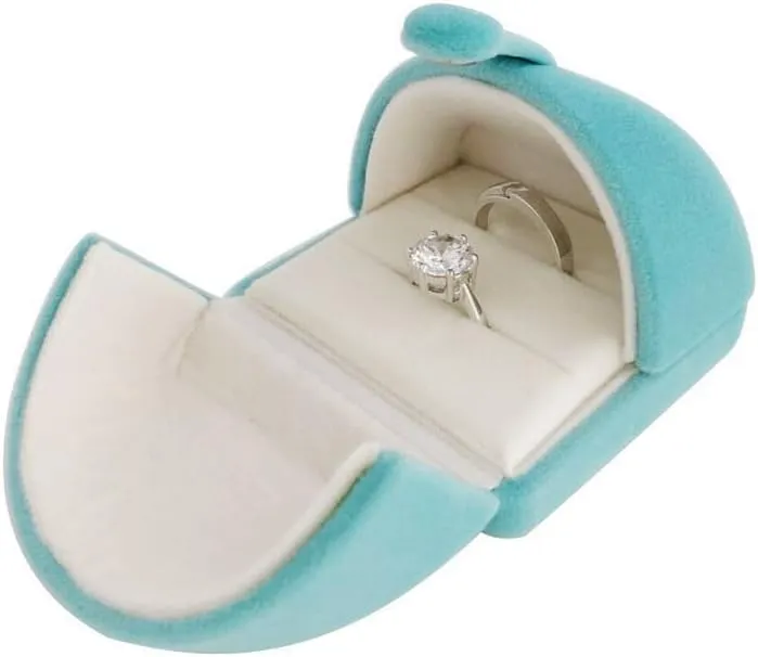 Premium Grade Aqua Velvet Jewelry Case for Two Rings Wedding Rings Double Rings Storage Box Classic Modern Unique