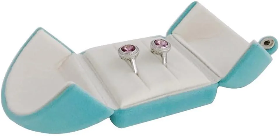 Premium Grade Aqua Velvet Jewelry Case for Two Rings Wedding Rings Double Rings Storage Box Classic Modern Unique