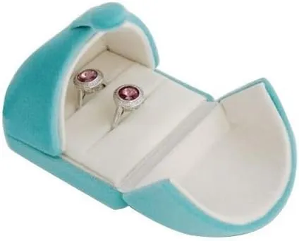 Premium Grade Aqua Velvet Jewelry Case for Two Rings Wedding Rings Double Rings Storage Box Classic Modern Unique