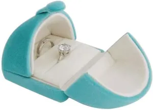 Premium Grade Aqua Velvet Jewelry Case for Two Rings Wedding Rings Double Rings Storage Box Classic Modern Unique