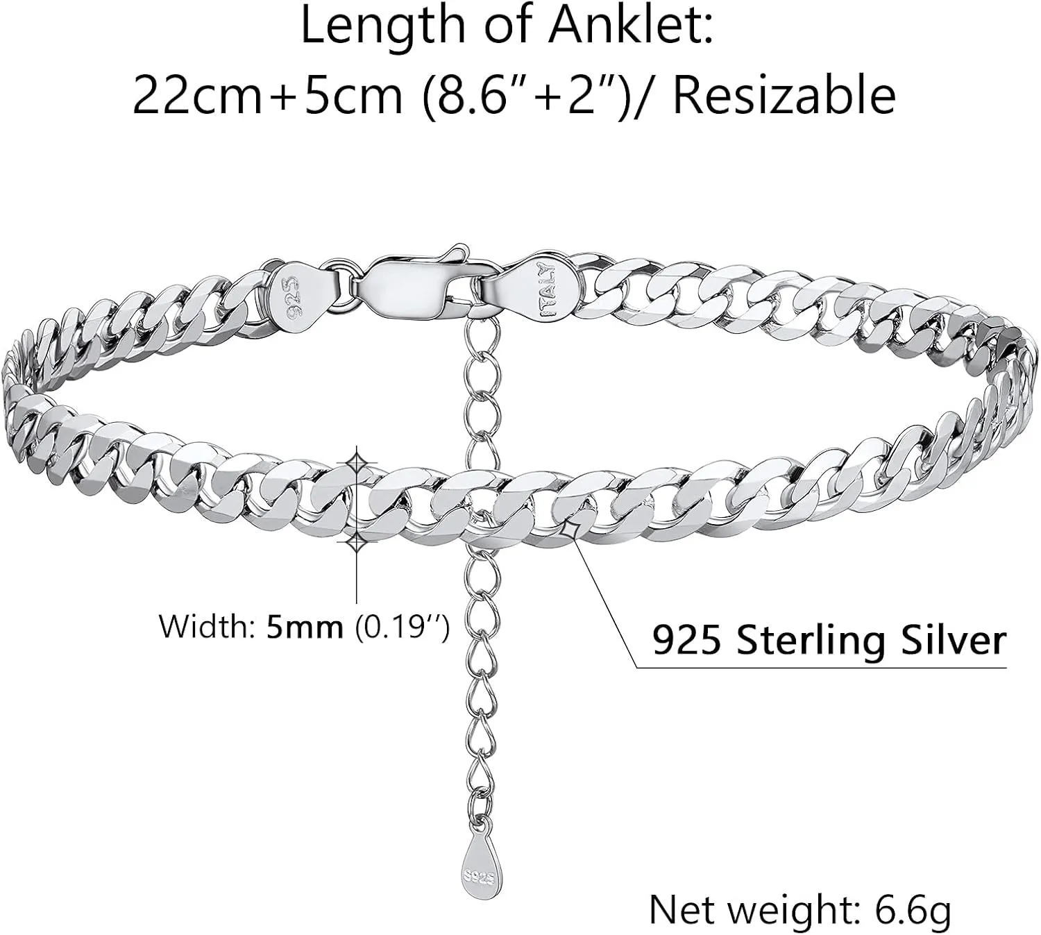 PROSILVER 925 Sterling Silver Ankle Bracelets For Women, Stylish Chain Anklets, Summer Beach Jewelry, 8.6-10.6 Inch Adjustable, Come with Box
