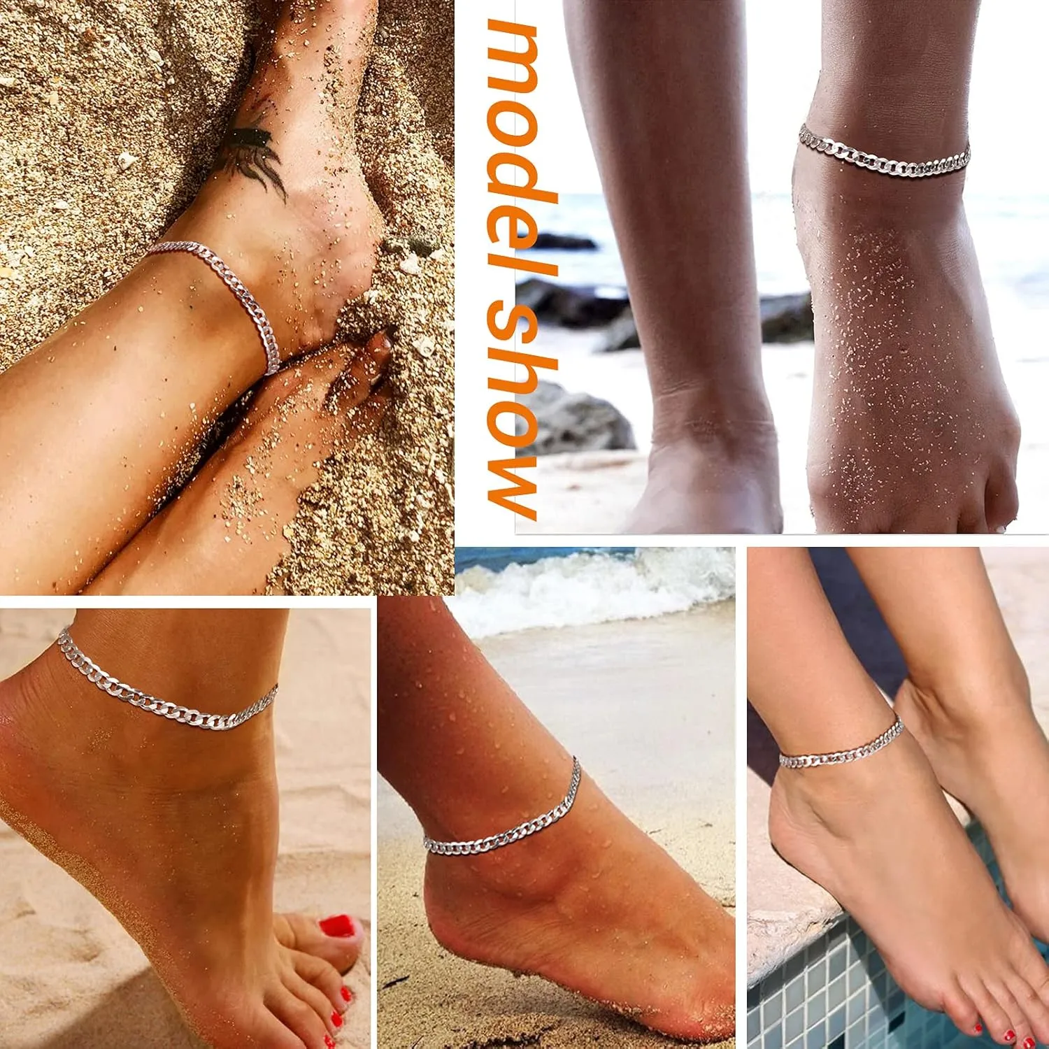 PROSILVER 925 Sterling Silver Ankle Bracelets For Women, Stylish Chain Anklets, Summer Beach Jewelry, 8.6-10.6 Inch Adjustable, Come with Box