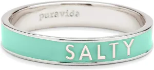 Pura Vida Silver-Plated Salty Word Enamel Stackable Ring - Brass Base, Stylish Design - Teal, Sizes 5-9