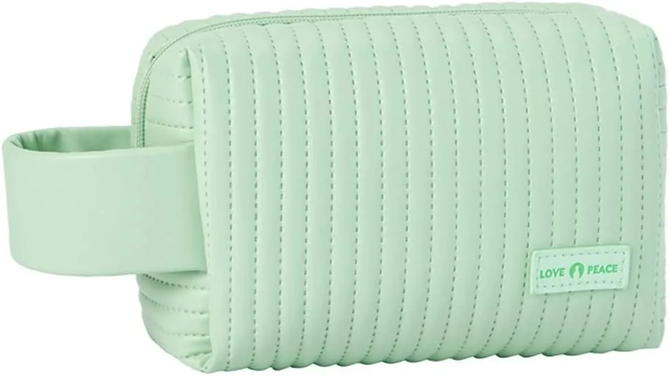"Green Leaf Toiletry Bag - Small, Travel-Sized Makeup Organizer, PU Leather with Zipper, Perfect for Daily Essentials