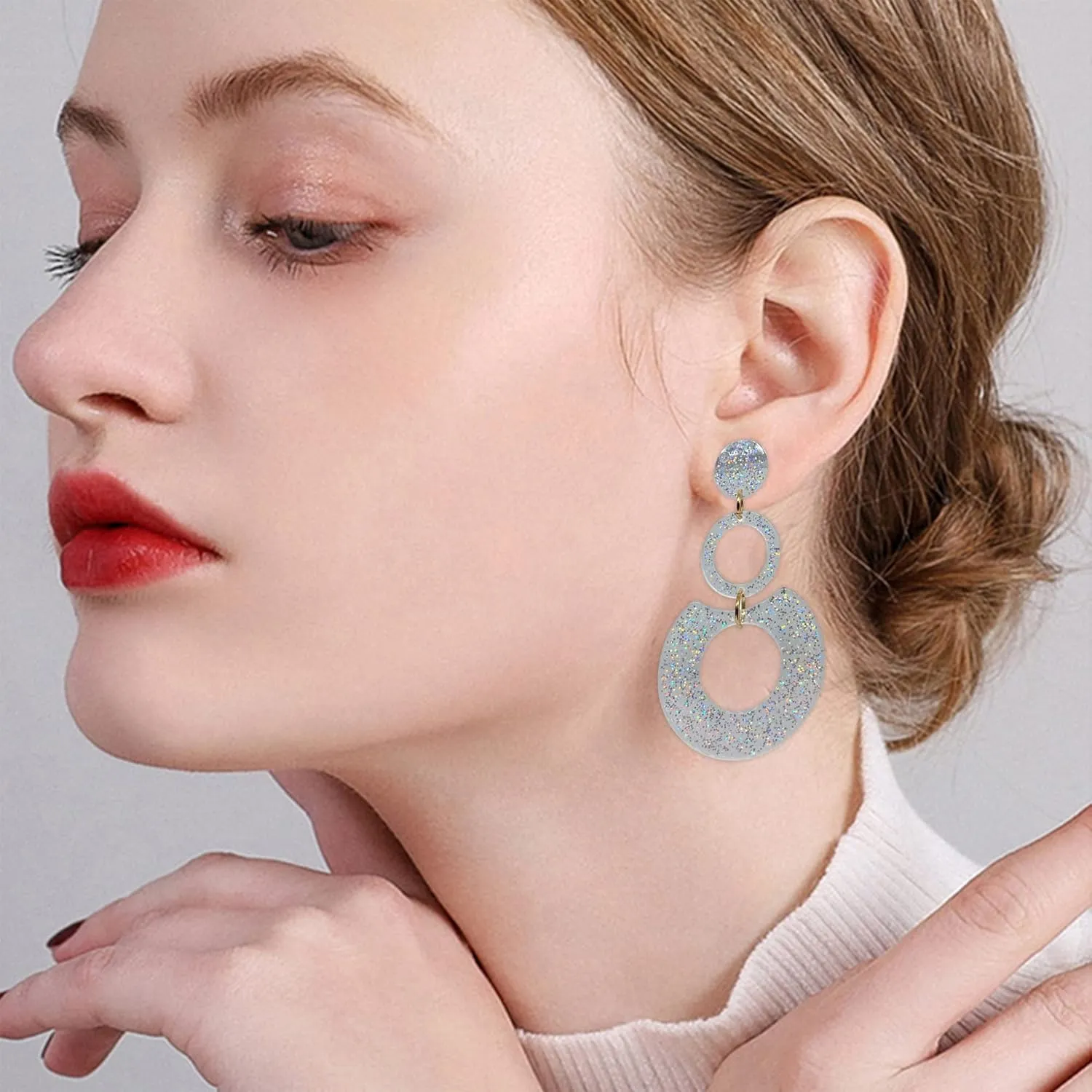 QUPENGXU Classic Big Earrings Neon Earrings Acrylic Retro Multi-layer Hoop Dangle Colorful Earrings For Women