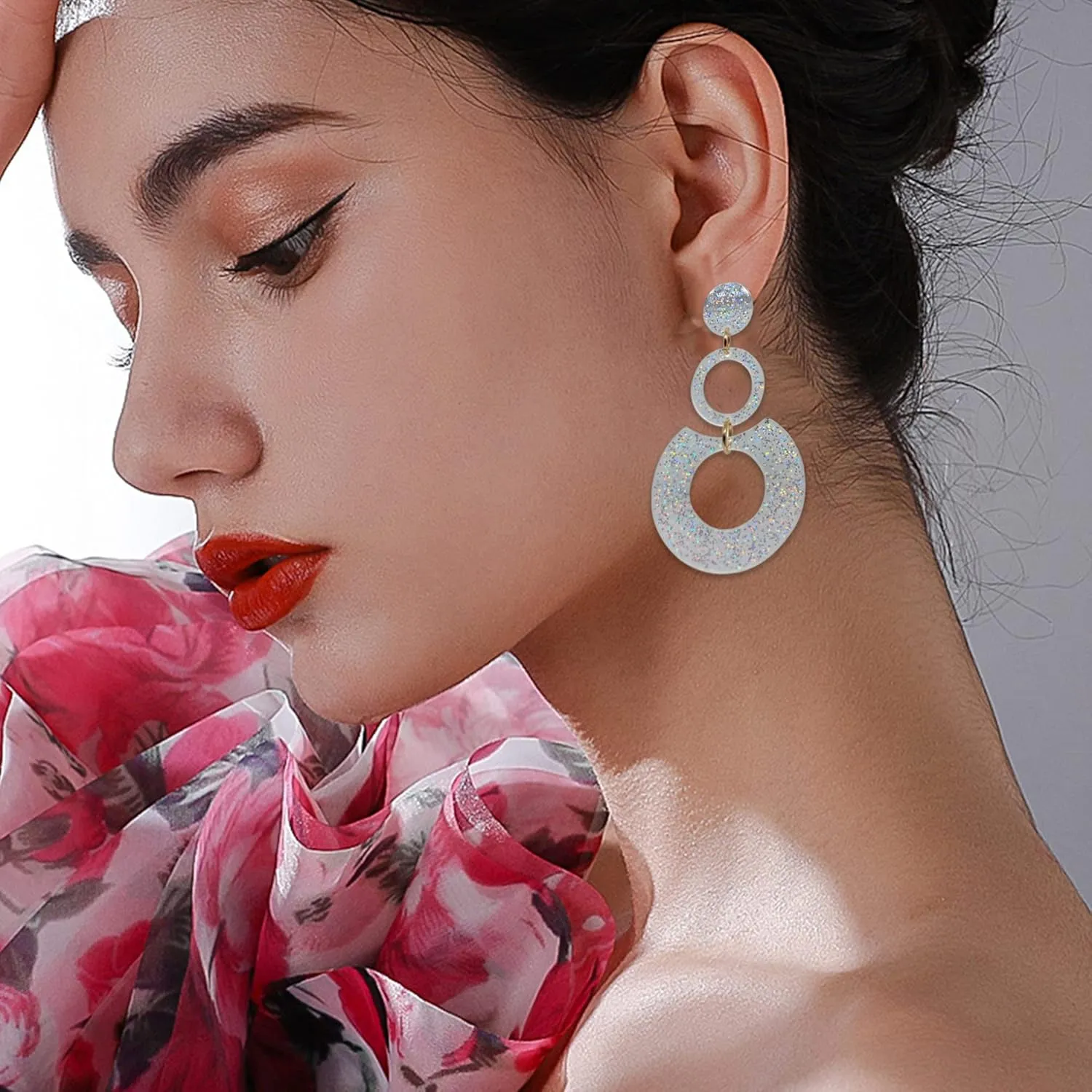 QUPENGXU Classic Big Earrings Neon Earrings Acrylic Retro Multi-layer Hoop Dangle Colorful Earrings For Women