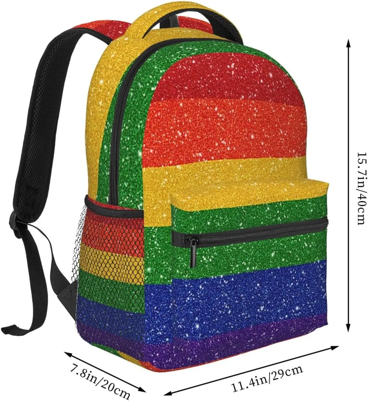 Rainbow Glitter Gay Pride Flag Backpacks 15in Laptop Backpack Multipurpose Double Shoulder Bag For Men Women Gifts