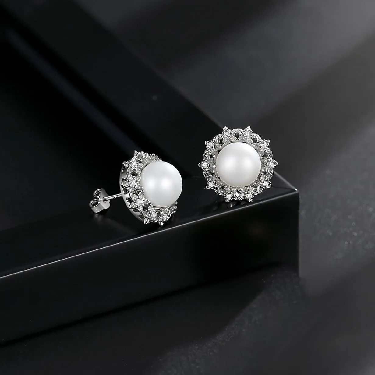 Real Pearl Earrings for Women Handpicked AAA  Pearl Stud Earrings Sterling Silver Freshwater Cultured Pearl Studs with Cubic Zirconia