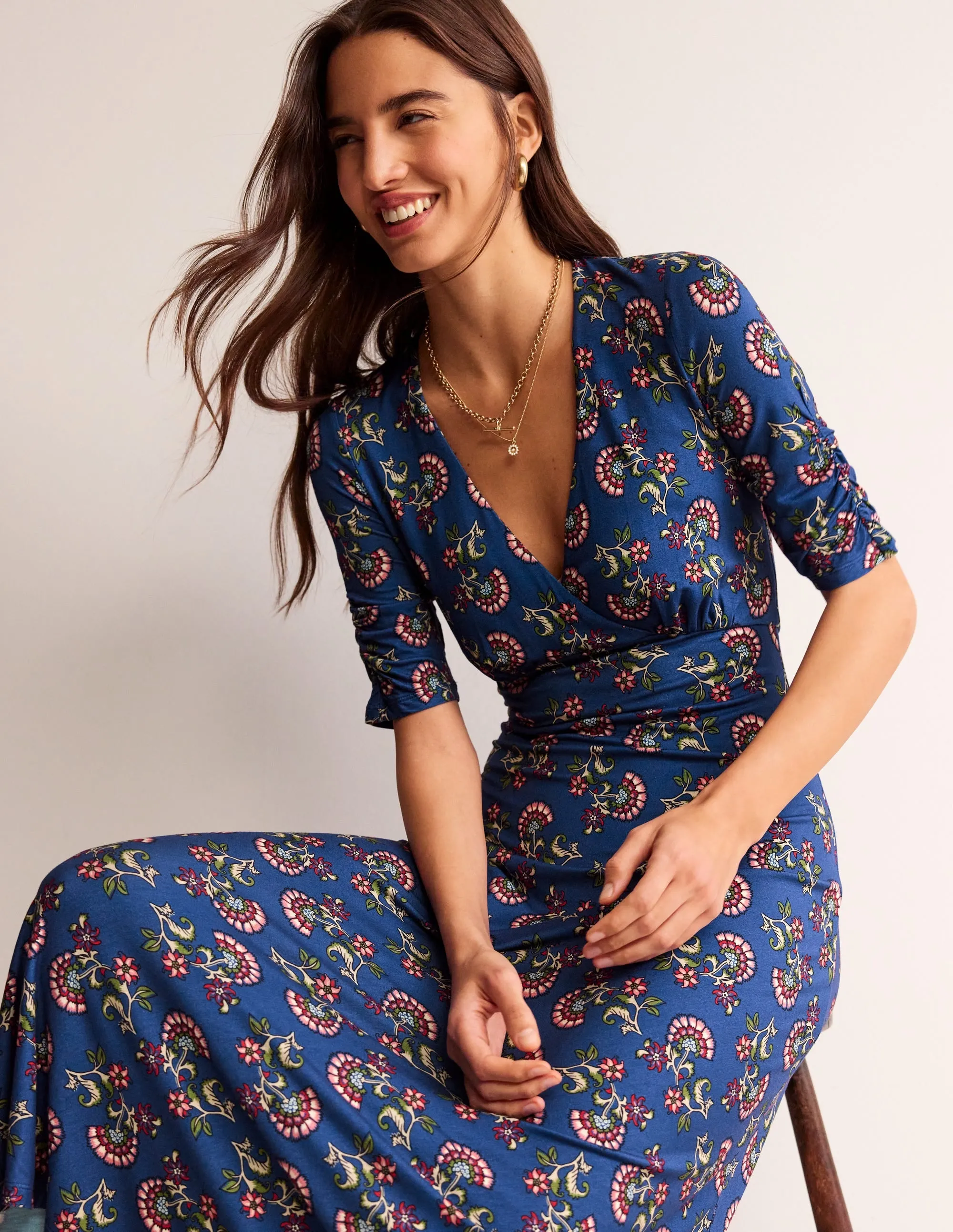 Rebecca Jersey Midi Tea Dress-Set Sail, Botanical Bunch