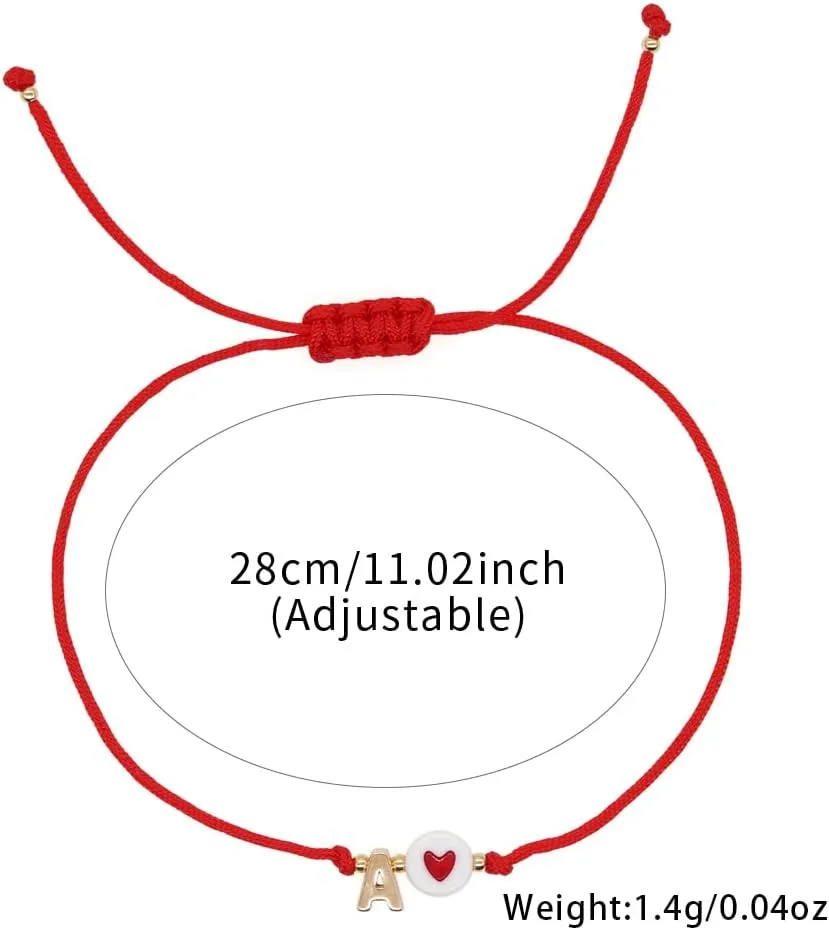 Red Initial Bracelet Initial Letter String Gold Bracelets for Women Men Heart Shape Braided Bracelets Personalized Birthday Valentines Gifts for Mom Sister.