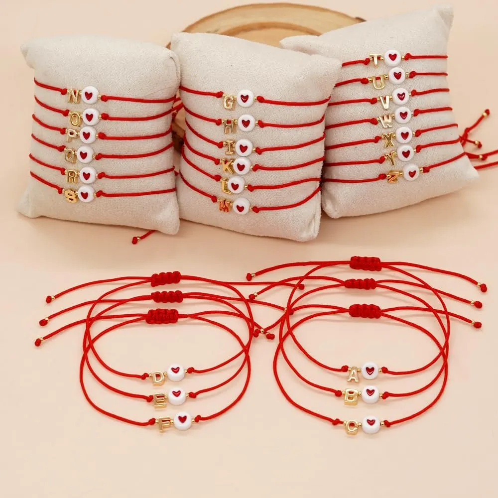 Red Initial Bracelet Initial Letter String Gold Bracelets for Women Men Heart Shape Braided Bracelets Personalized Birthday Valentines Gifts for Mom Sister.