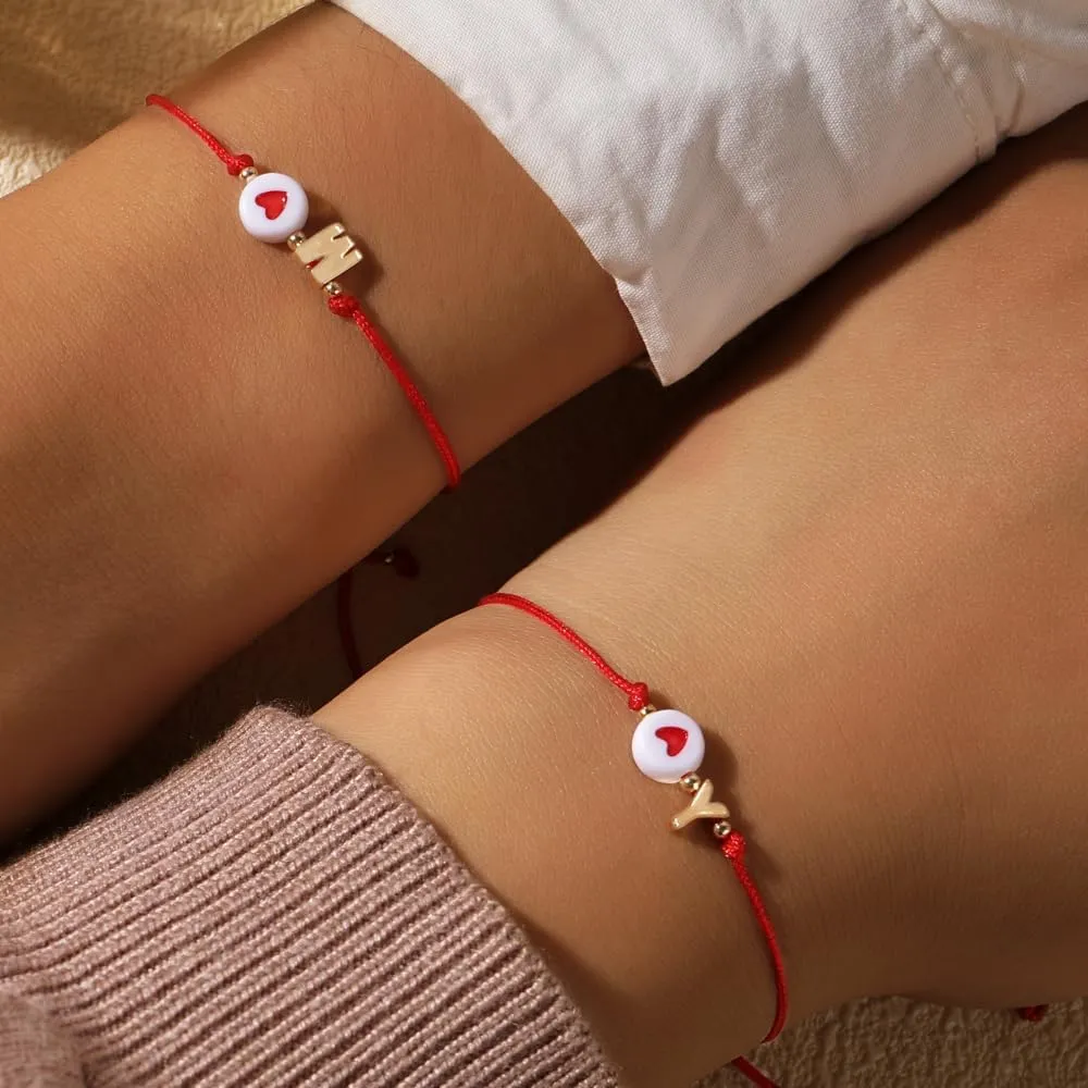 Red Initial Bracelet Initial Letter String Gold Bracelets for Women Men Heart Shape Braided Bracelets Personalized Birthday Valentines Gifts for Mom Sister.