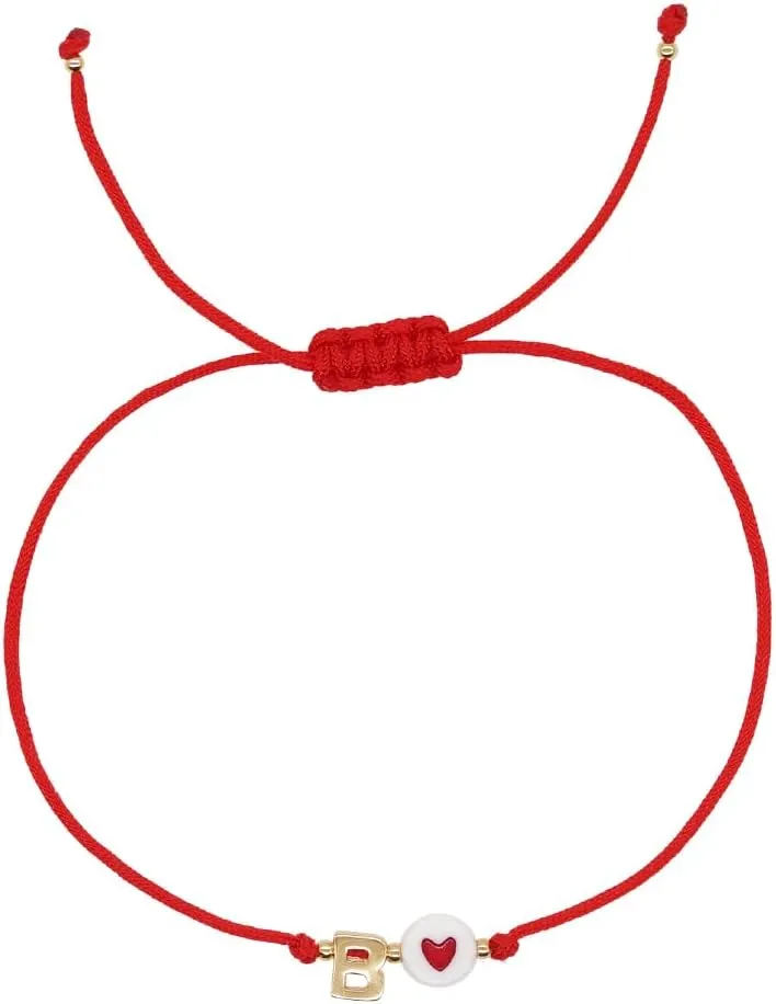 Red Initial Bracelet Initial Letter String Gold Bracelets for Women Men Heart Shape Braided Bracelets Personalized Birthday Valentines Gifts for Mom Sister.