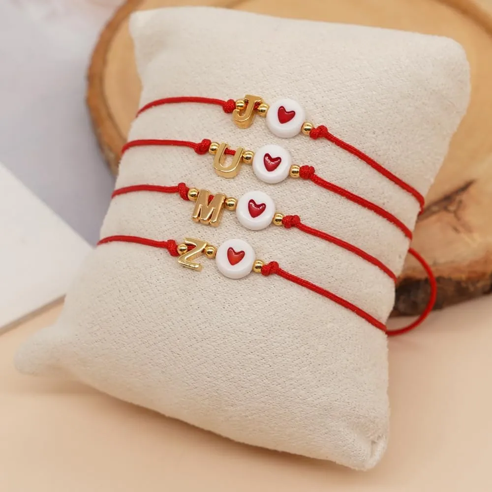 Red Initial Bracelet Initial Letter String Gold Bracelets for Women Men Heart Shape Braided Bracelets Personalized Birthday Valentines Gifts for Mom Sister.