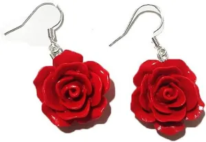 Red Rose Flower Earrings Ring Vintage Enamel Painting Dangle Earrings for Women Jewelry