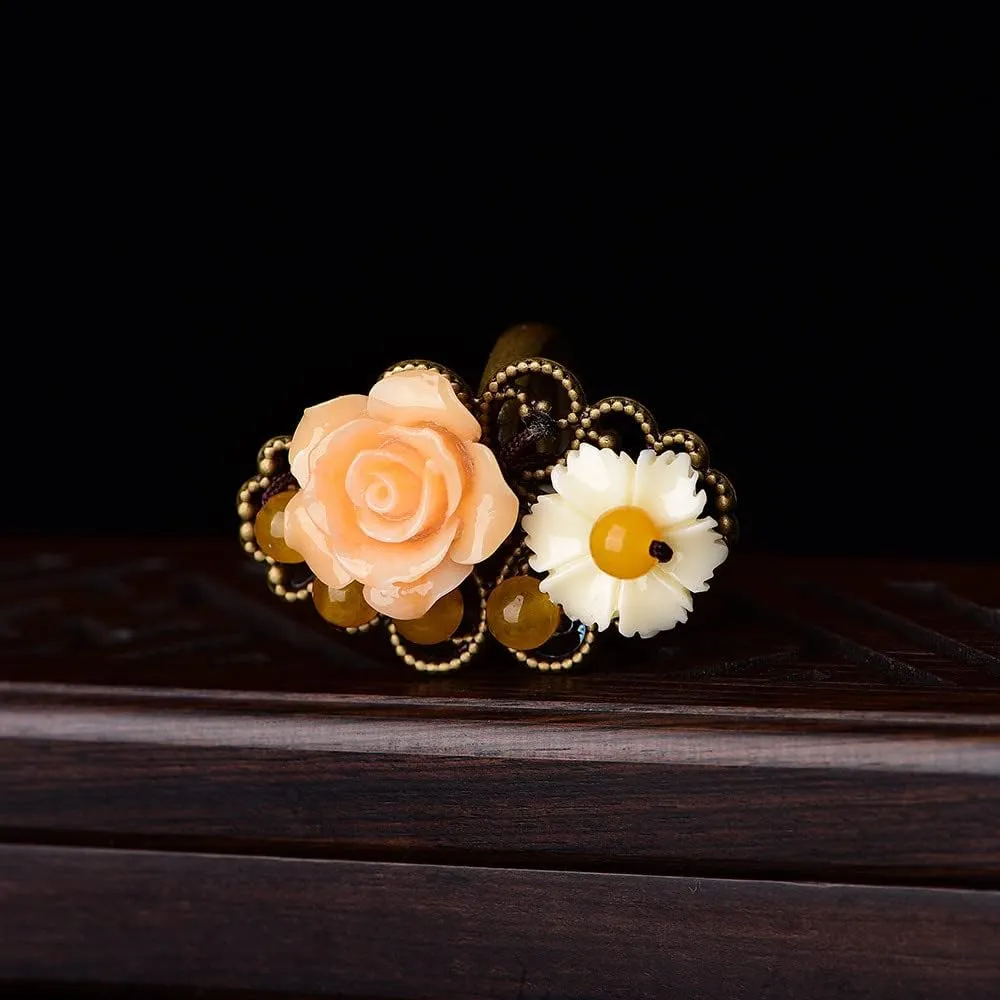 Red Rose Flower Earrings Ring Vintage Enamel Painting Dangle Earrings for Women Jewelry