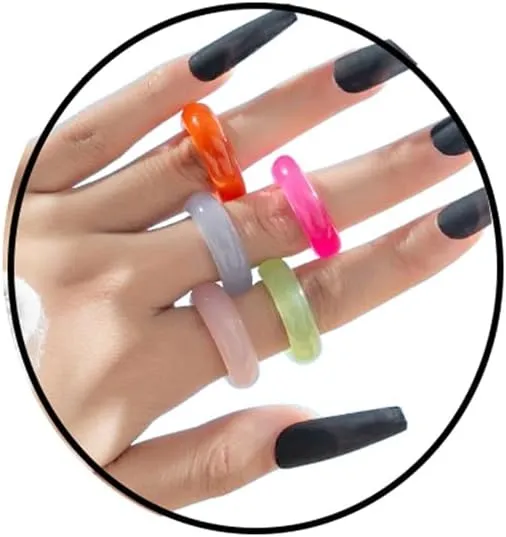 Resin Chunky Knuckle Ring for Women,Multicolor Acrylic Plastic Finger Rings Set Cute Aesthetic Y2k Statement Rings Thick Dome Stacking Rings