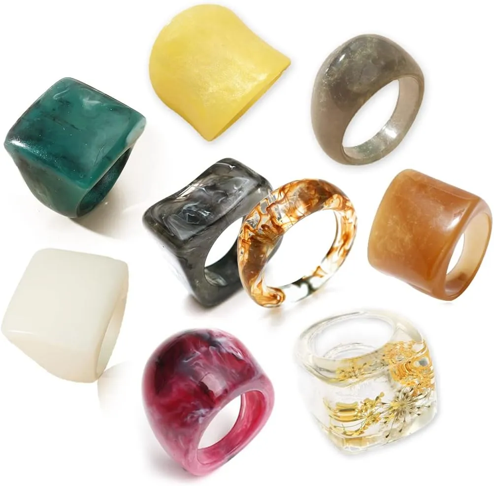 Resin Chunky Rings Acrylic Resin Rings Wide Thick Dome Knuckle Finger Stackable Joint Ring Retro Acrylic Transparent Vintage Plastic Resin Ring Sets