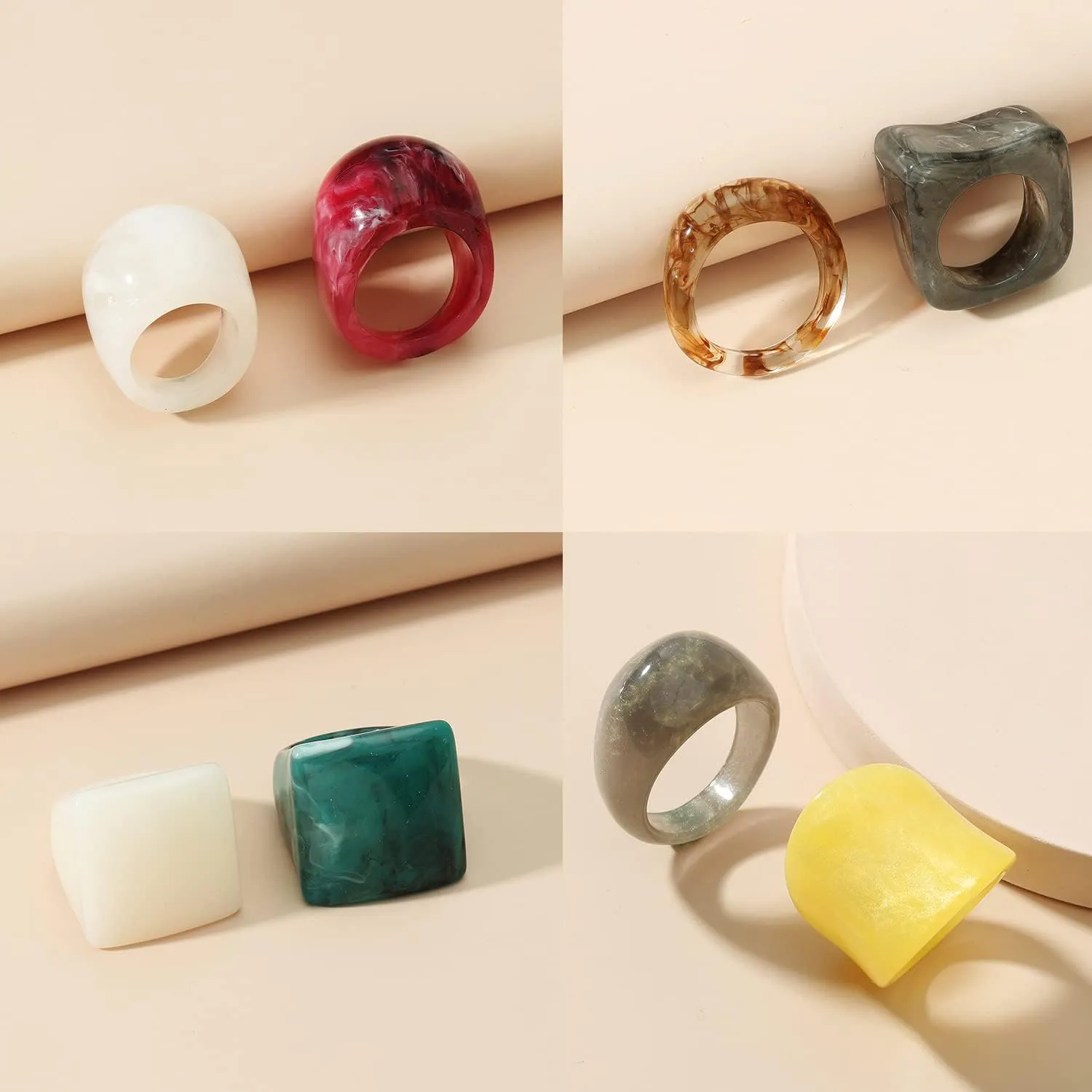 Resin Chunky Rings Acrylic Resin Rings Wide Thick Dome Knuckle Finger Stackable Joint Ring Retro Acrylic Transparent Vintage Plastic Resin Ring Sets