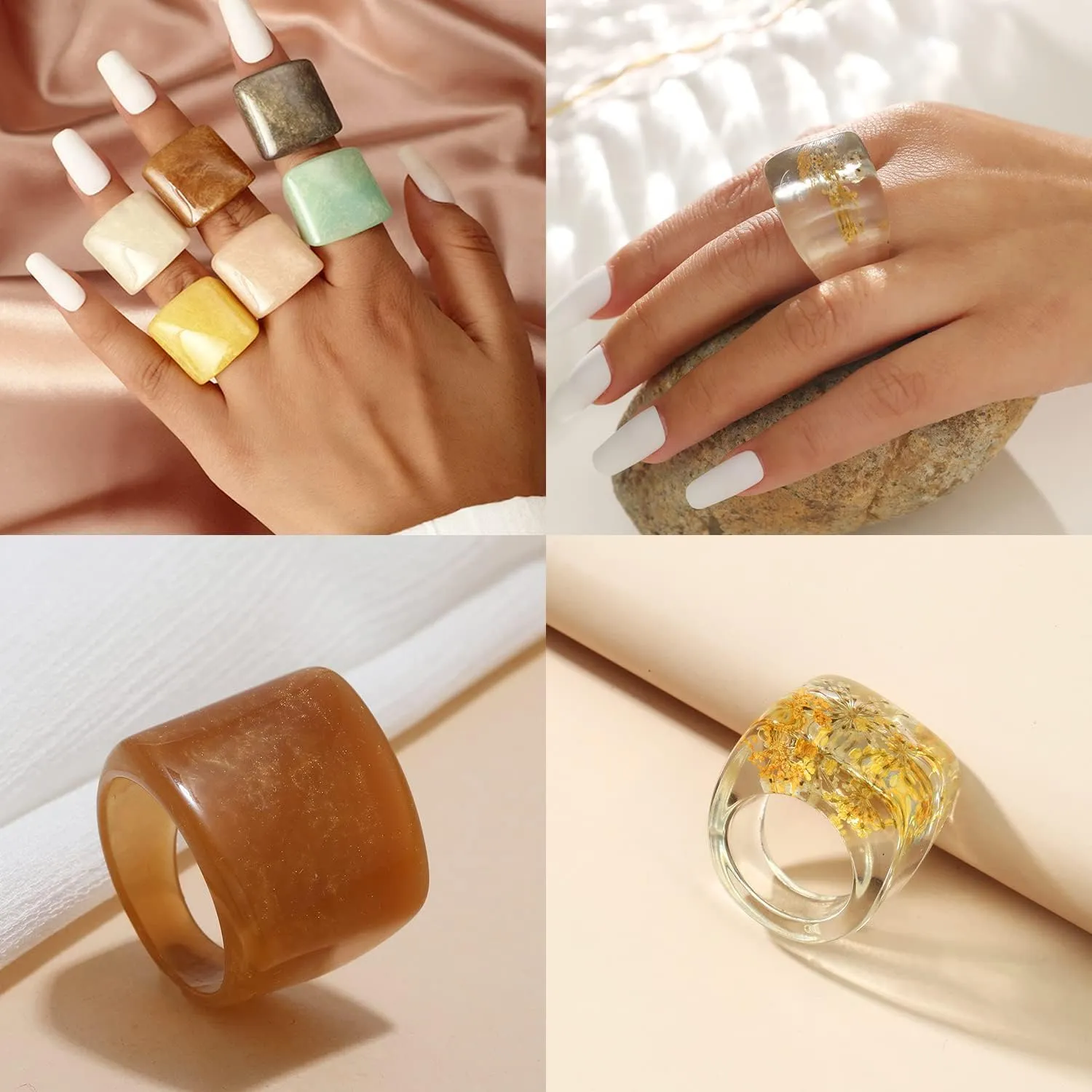 Resin Chunky Rings Acrylic Resin Rings Wide Thick Dome Knuckle Finger Stackable Joint Ring Retro Acrylic Transparent Vintage Plastic Resin Ring Sets