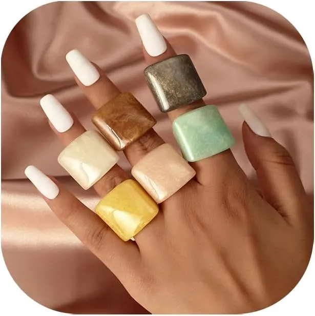 Resin Chunky Rings for Women Multicolor Acrylic Plastic Rings Set Cute Trendy Aesthetic Y2k Statement Rings Thick Dome Heart Knuckle Finger Jewelry