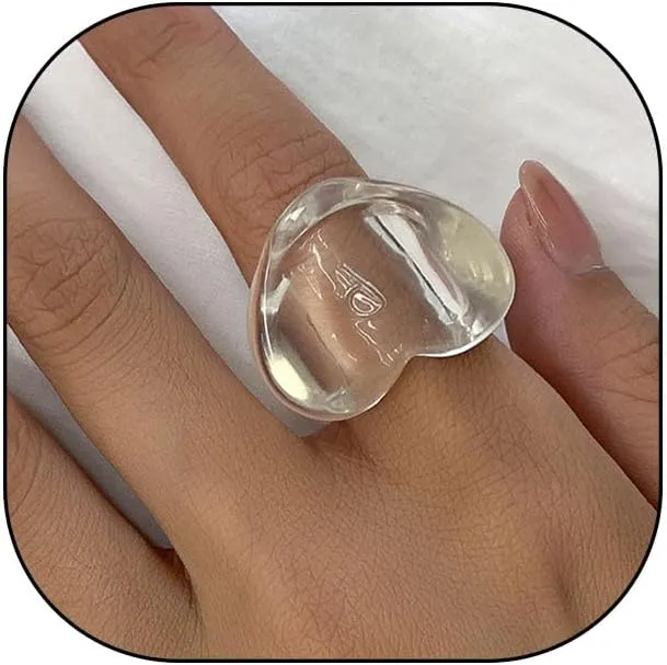 Resin Chunky Stackable Rings Acrylic Resin Love Heart Rings Wide Thick Dome Knuckle Joint Finger Ring Transparent Acrylic Plastic Resin Ring Jewelry