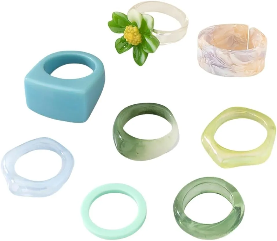 Resin Ring Set for Women Colorful Acrylic Chunky Rings Transparent Resin Flower Ring Multicolor Knuckle Plain Ring Stackable Resin Ring Fashion Y2k Ring Statement Rings Cute Acrylic Chunky Ring Summer Beach Ring Jewelry