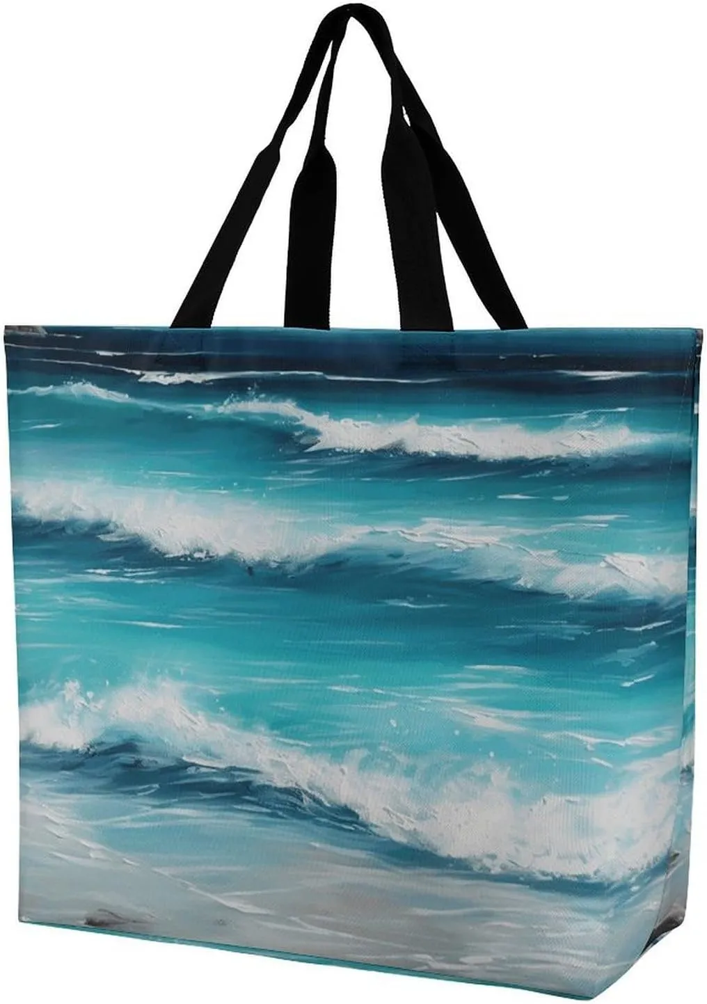 Reusable Grocery Bags Turquoise Beach Original Seascape Shopping Bag Lightweight Shoulder Bags Large Tote Bag for Travel Work Handbag