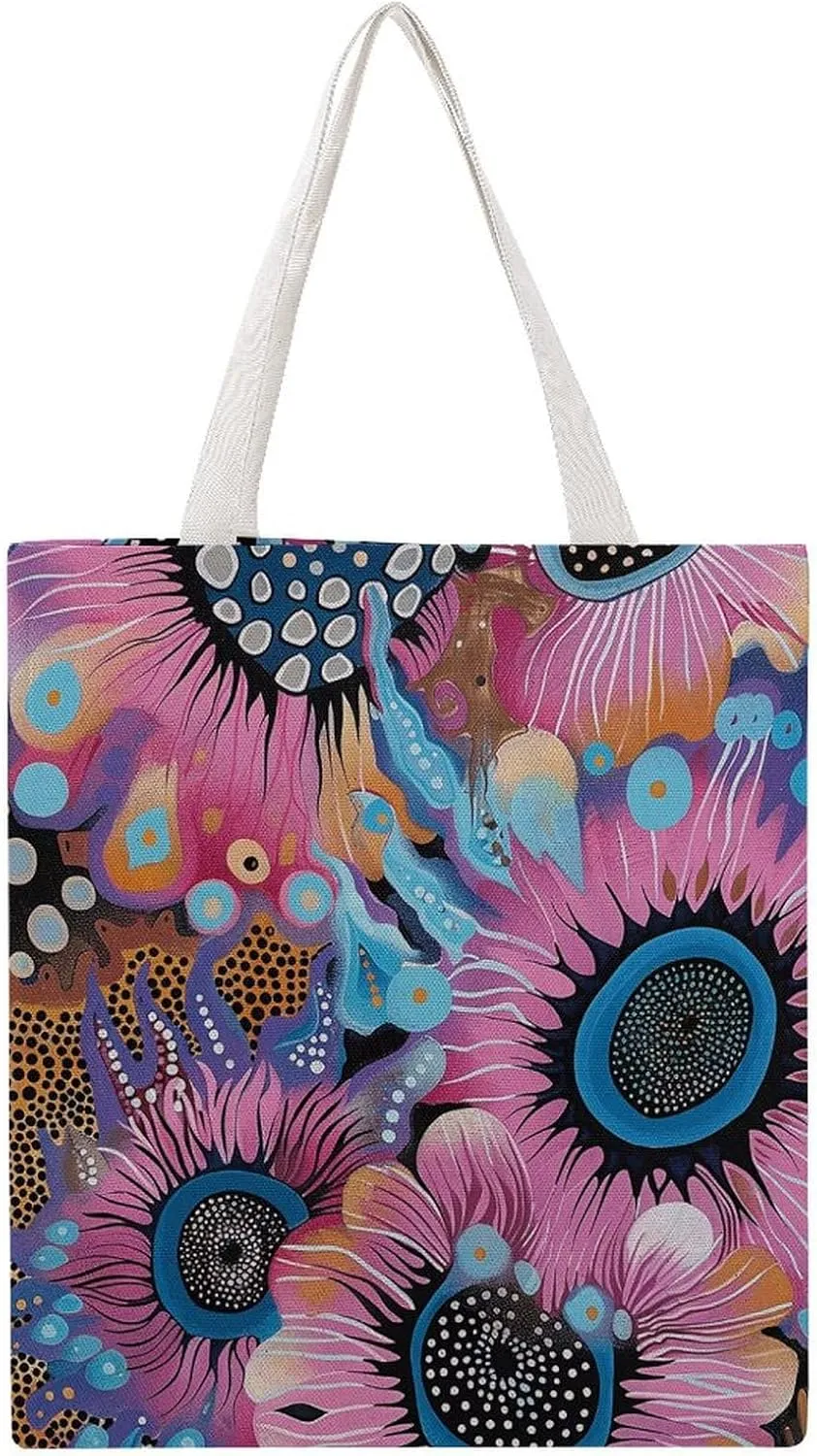 Reusable Grocery Bags Woodblock Print Style Shopping Bag Lightweight Shoulder Bags Large Tote Bag for Travel Work Handbag