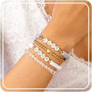 RINHOO FRIENDSHIP Clay Bead Bracelets Set for Women Bohemian MAMA Stackable Gold Beaded Polymer Clay Colorful Stretch Elastic Layering Bracelets Summer Beach Jewelry Set