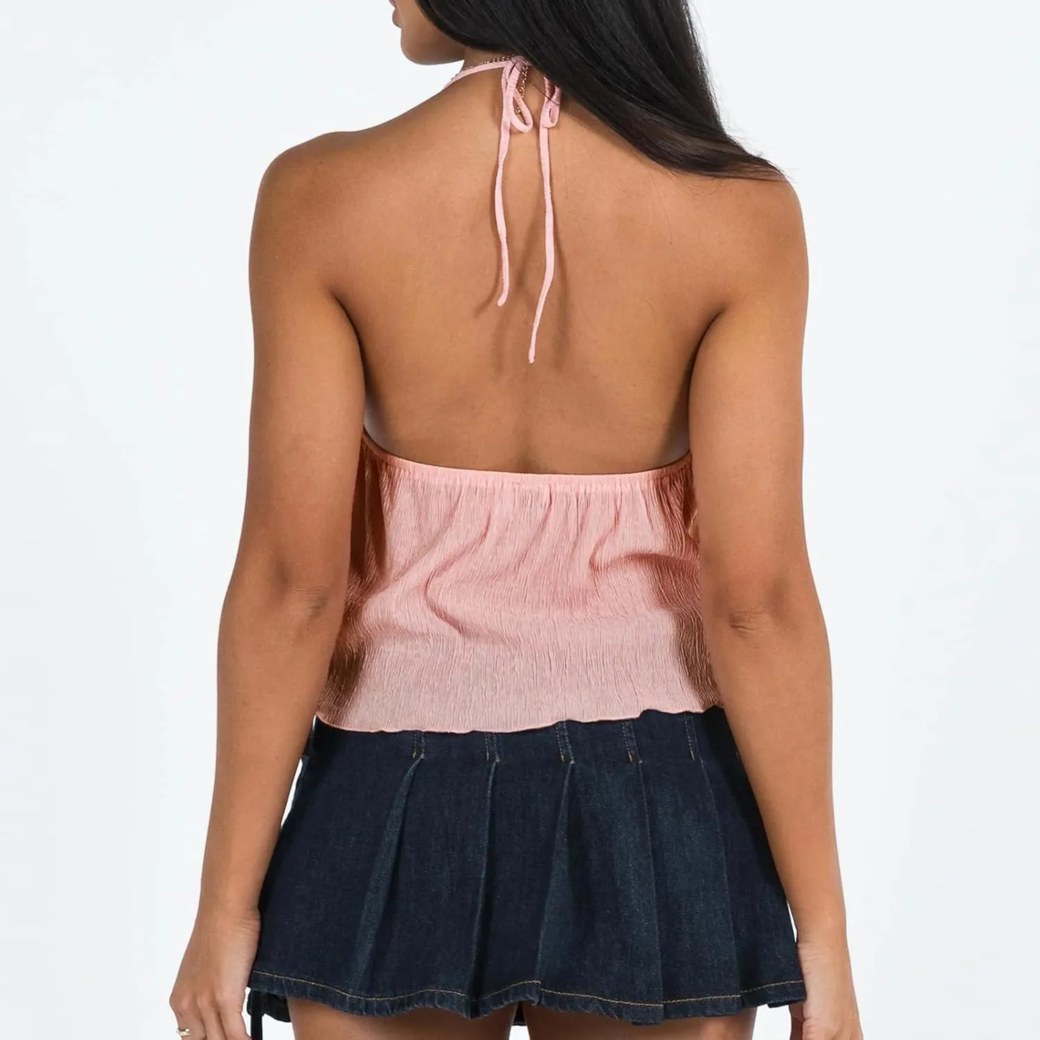 RUEWEY Women Y2K Backless Crop Top Vintage Sexy Tie Up Halter Deep V Neck Spaghetti Strap Cami Top Streetwear?