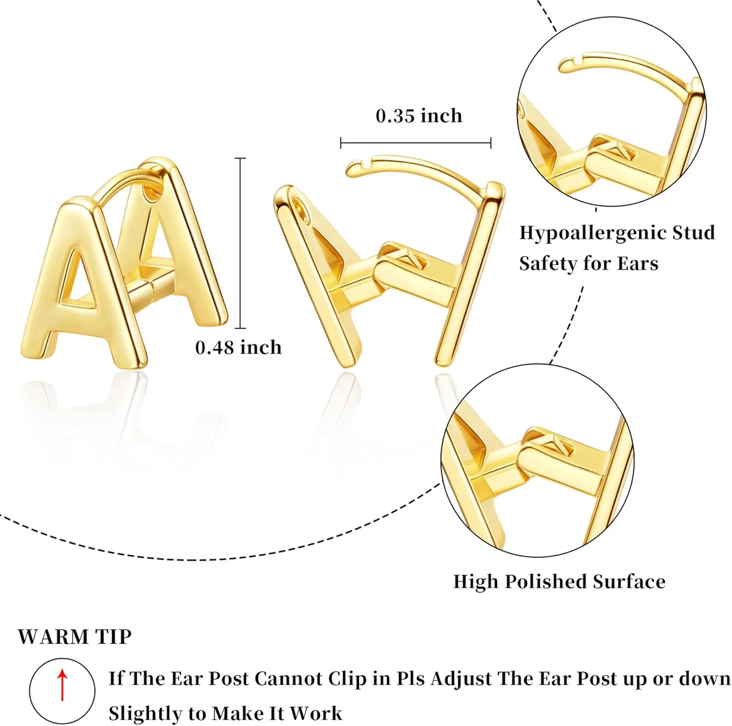 SANNYRA Initial Stud Earrings for Women, 14K Gold Plated Hypoallergenic Letter Earring, Trendy Jewelry Gifts for Her
