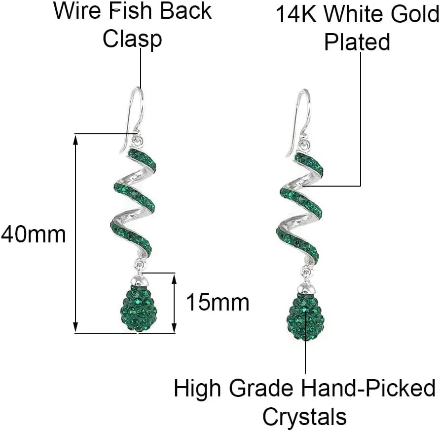 Savlano 14K White Gold Plated Spiral Shape Crystal Drop Dangle Earrings for Women, Comes with Savlano Gift Box