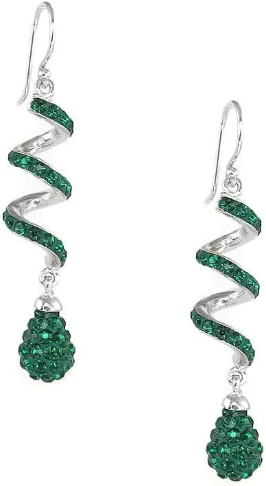 Savlano 14K White Gold Plated Spiral Shape Crystal Drop Dangle Earrings for Women, Comes with Savlano Gift Box