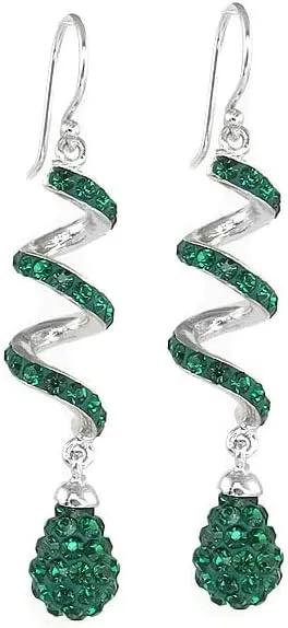 Savlano 14K White Gold Plated Spiral Shape Crystal Drop Dangle Earrings for Women, Comes with Savlano Gift Box