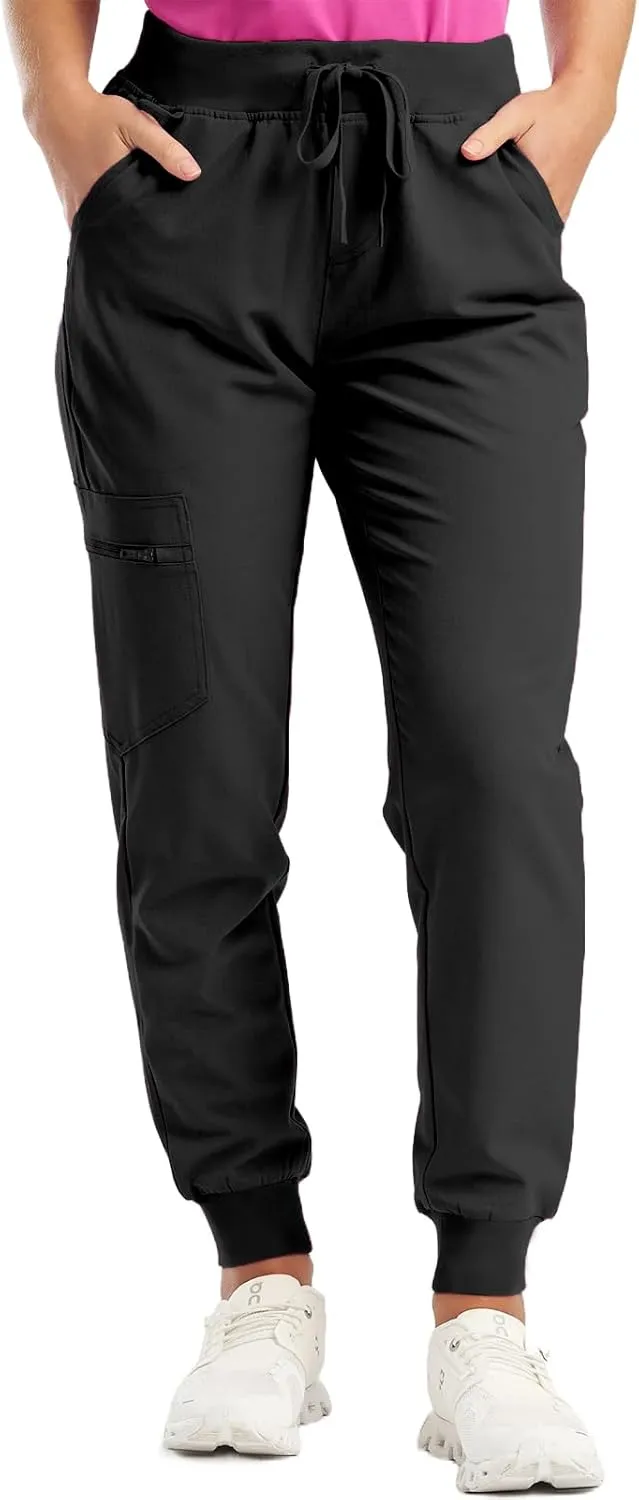 Scrub Pants for Women Jogger Style Stretch Drawstring Waisted Scrub Joggers Comfy Yoga Cargo Pants with Pockets