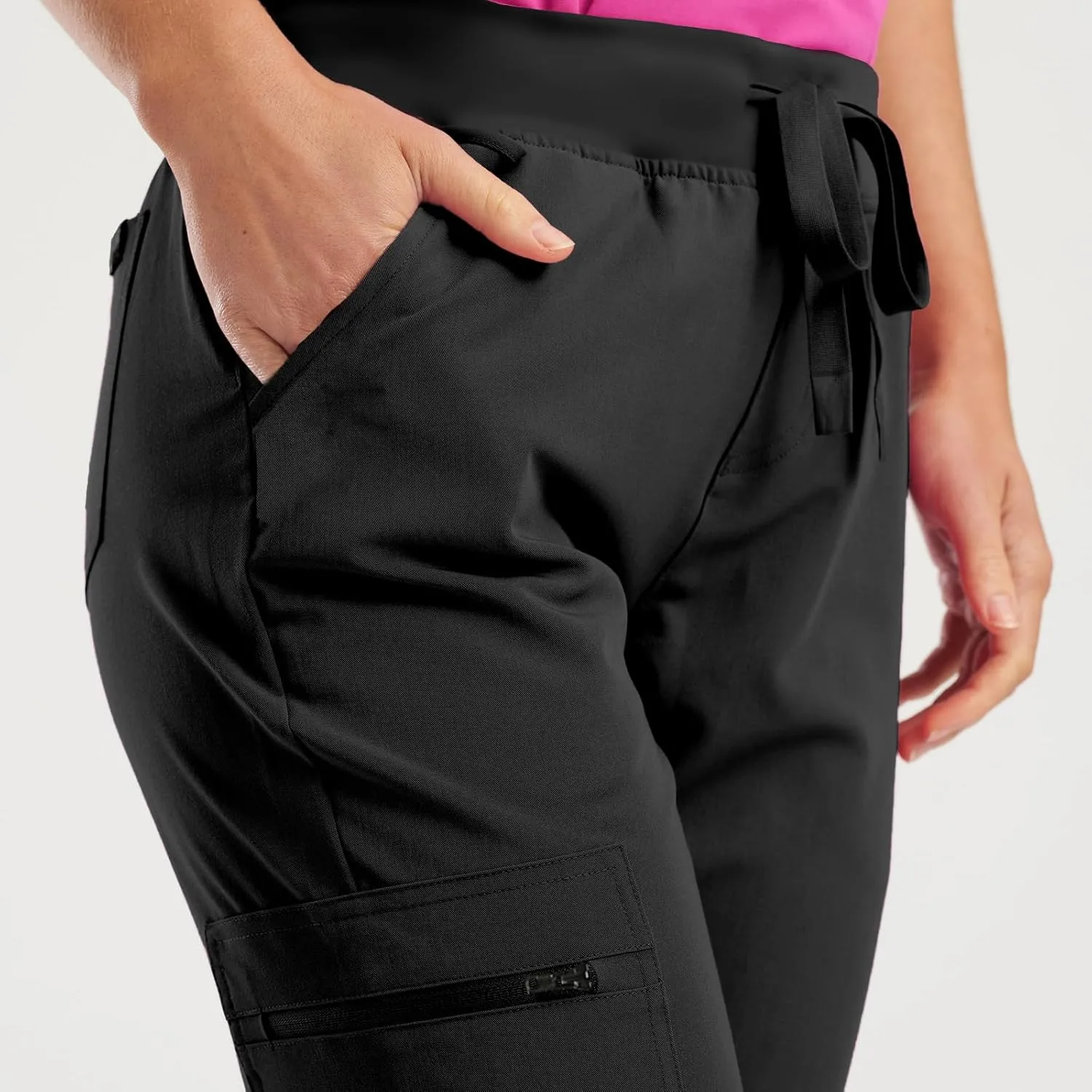 Scrub Pants for Women Jogger Style Stretch Drawstring Waisted Scrub Joggers Comfy Yoga Cargo Pants with Pockets