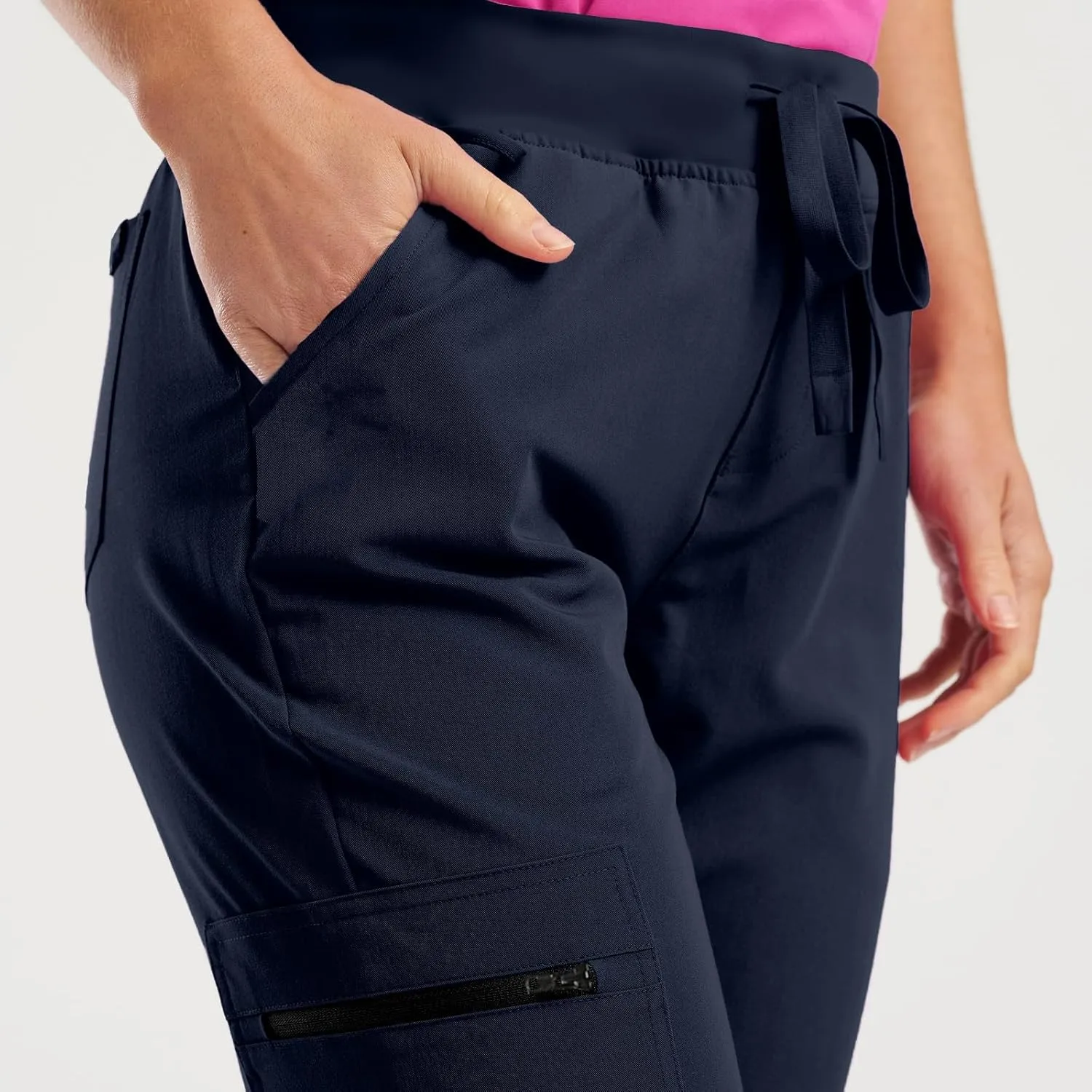 Scrub Pants for Women Jogger Style Stretch Drawstring Waisted Scrub Joggers Comfy Yoga Cargo Pants with Pockets