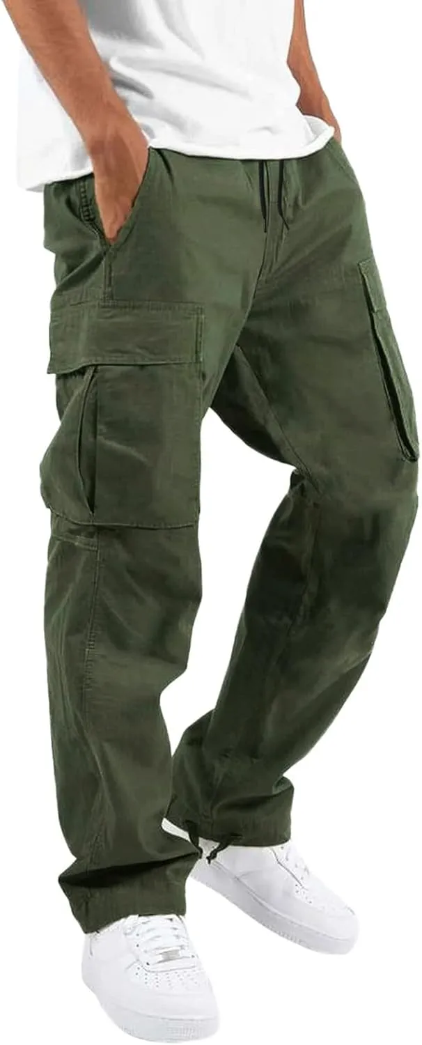 sdbrld Cargo Pants For Men Mens Trendy Relaxed Fit Pants Beach Streetwear Baggy Trousers Cargo Pants with Zipper Pockets