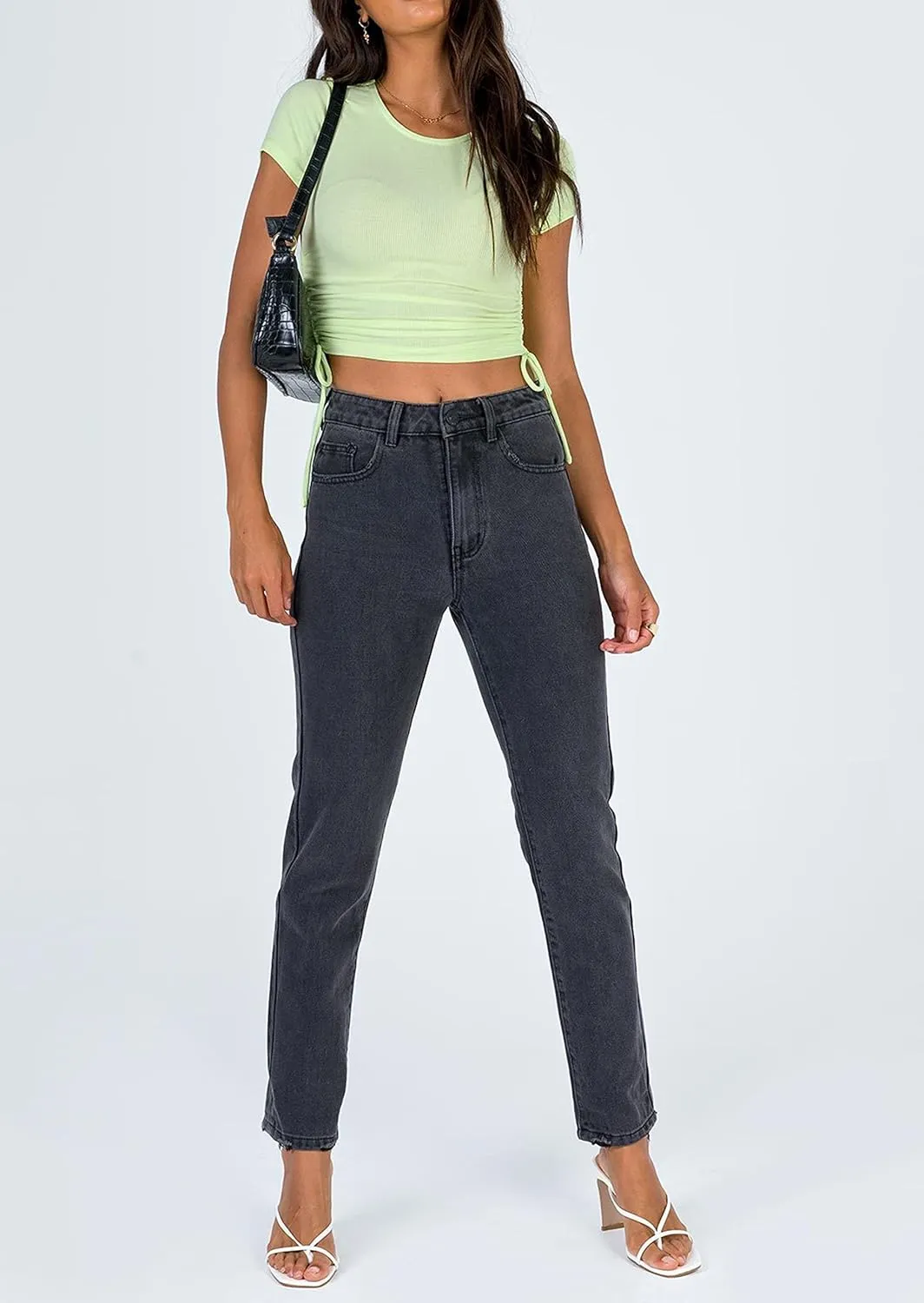 Sexy Crop Tops for Women Trendy Scoop Neck Knit Ribbed Fitted Side Drawstring Cropped Tank Top