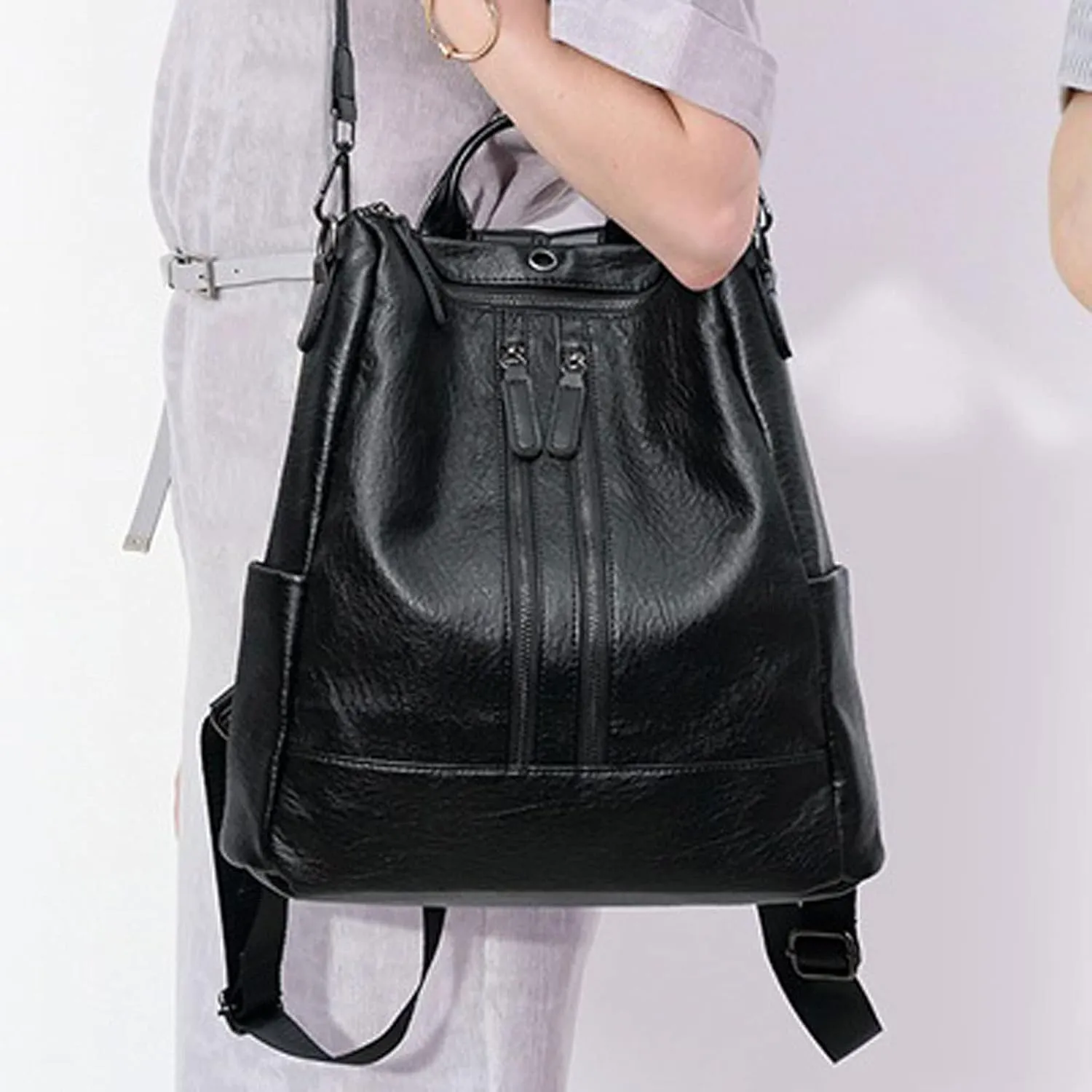 Shoulder bag Quality Backpacks Female Casual Back Pack School Bags Girls Backpack Soft PU Leather Women Bag(Black) (Brown)