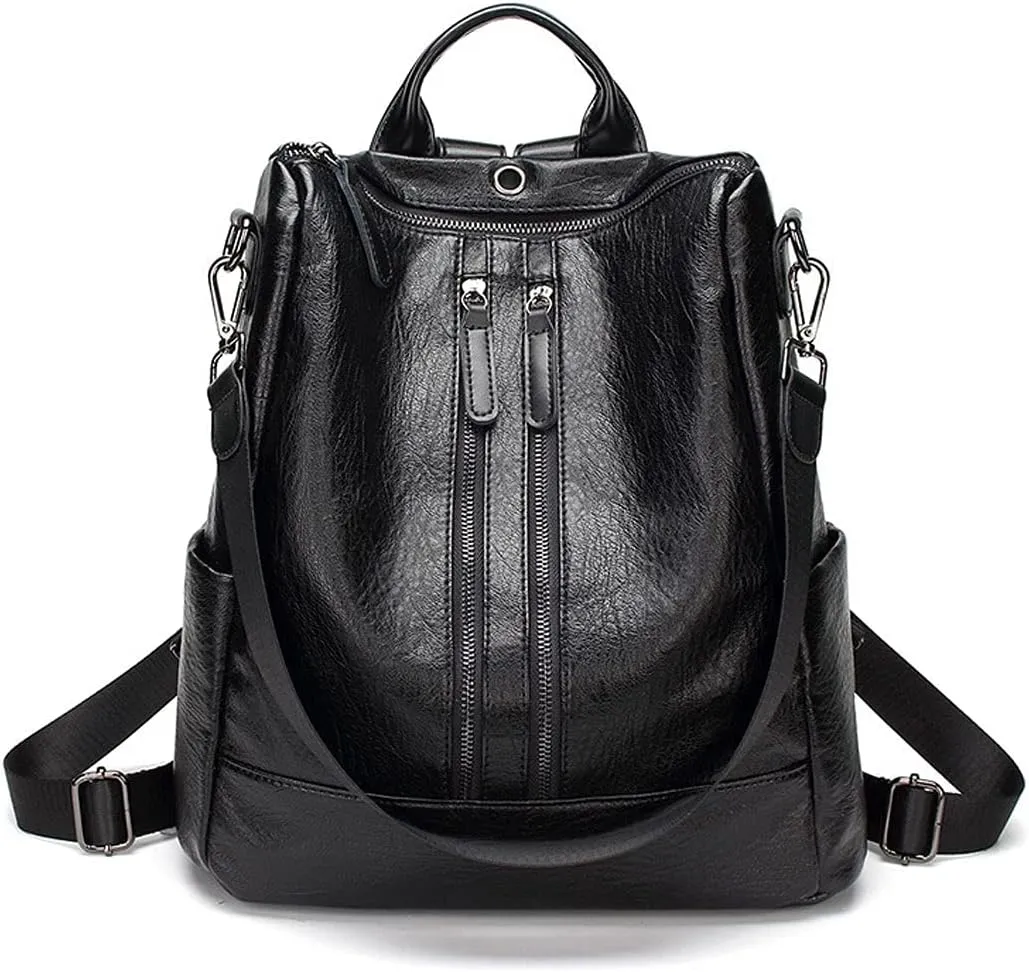 Shoulder bag Quality Backpacks Female Casual Back Pack School Bags Girls Backpack Soft PU Leather Women Bag(Black)
